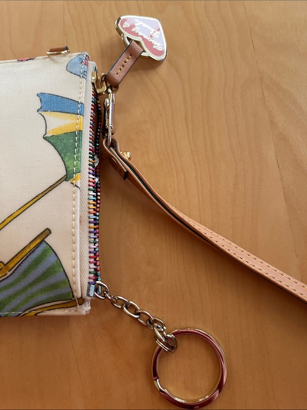 Dooney & Bourke Cream Wallet with Pink and Blue Motif and Heart Charm - Picture 6 of 11